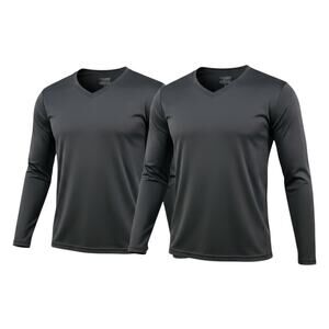 Thermajohn Long Sleeve V Neck Shirt Mens XL 2 Pack Black Performance Base Layer